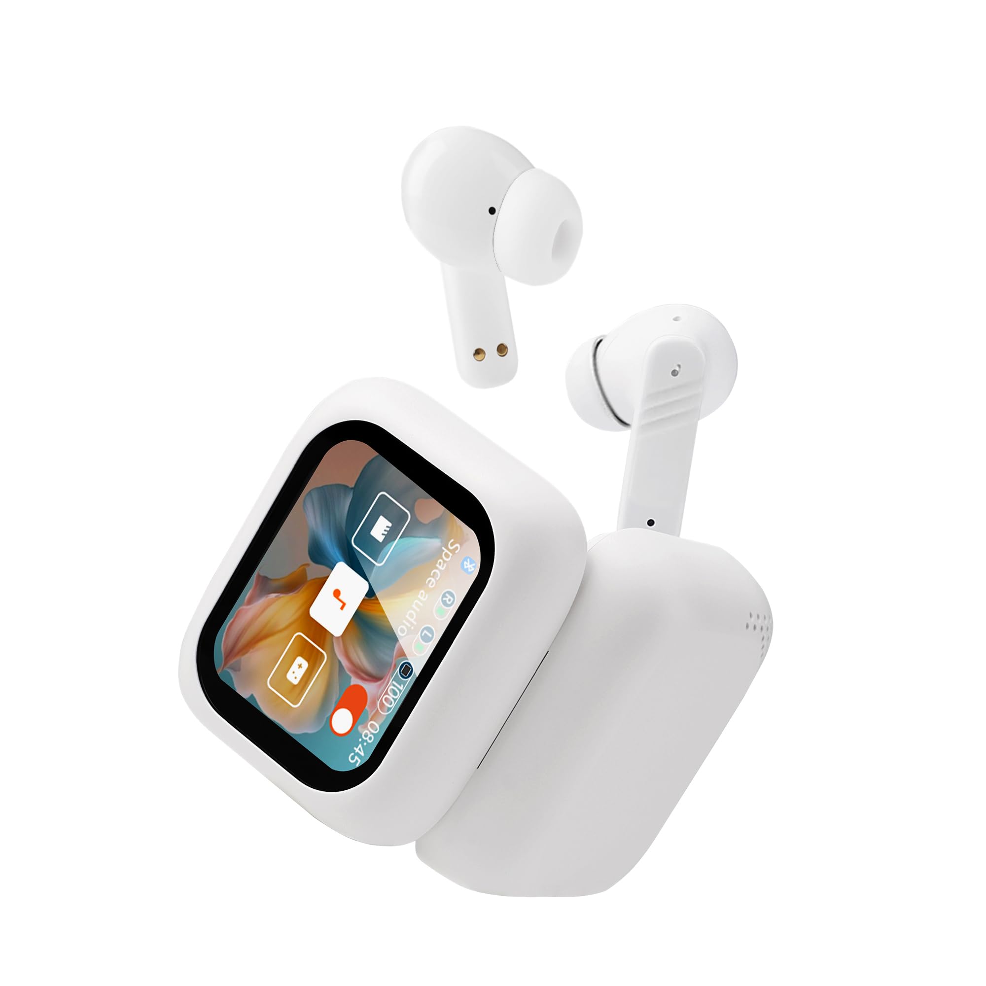NerdTech Touch Screen Earbud - Wireless Bluetooth 5.4 Earbuds Noise Cancelling Touchscreen Earbuds - Digital Display Headset Ideal for Sports Earphones - Waterproof Bluetooth Earbuds (White)