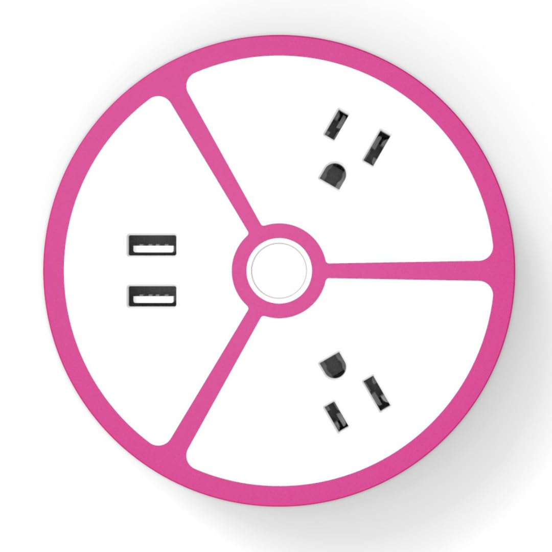 Tech Candy Power House Charging 2 USB Ports 2 Outlet Plugs Smart Technology Fast Trendy Design 6 ft Cord Extension Cord Organizer Power Strip Surge Protector Pretty Pink