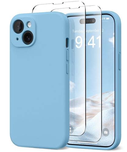 SuydanBox Magnetic for iPhone 15 Case Compatible with MagSafe [Full Camera Protection][2 Screen Protectors] Silicone Slim Shockproof Protective Phone Case for iPhone 15 6.1" Sky Blue