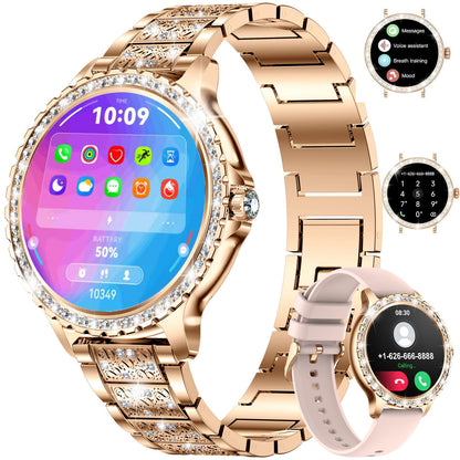 LIGE Smart Watch for Women(Answer/Make Calls)1.3"HD Diamonds Luxury Smartwatch for Android iPhone PhonesFitness Trackers with 20+ Sport Modes/Heart Rate/IP68 Waterproof/SpO2/Sleep MonitorRose gold