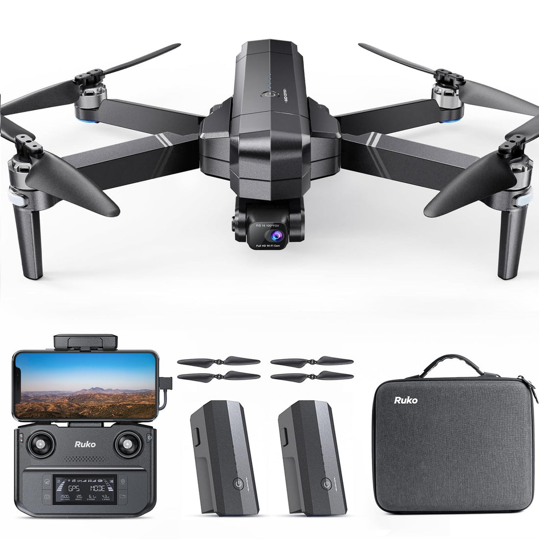Ruko F11GIM2 Drones with Camera for Adults 4K 64Mins Flight Time Gimbal &amp; EIS 4K Camera 9842ft Digital video Transmission GPS Auto-return Professional Quadcopter Level 6 Wind Resistance