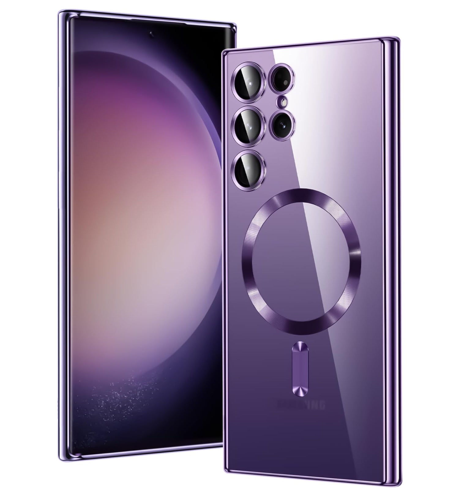 Magnetic Glossy Case for Samsung Galaxy S23 UltraS23 Ultra Phone Case Slim Clear Luxury with Camera Protector [Compatible with MagSafe] Shockproof TPU Cover for Samsung S23 Ultra Phone Cases-Purple