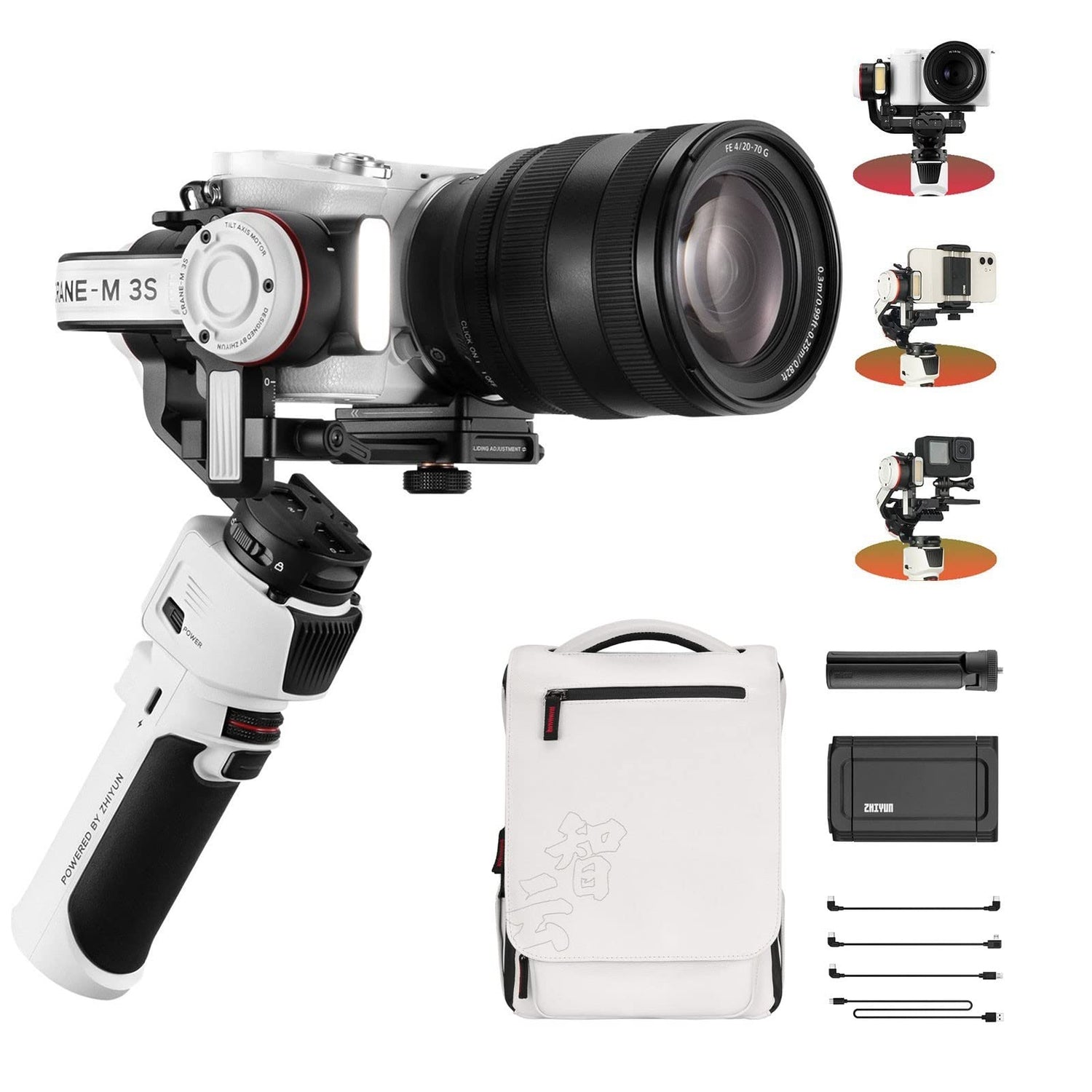 Zhiyun Crane M3 S Combo Version 3-Axis Handheld Gimbal for DSLR Mirrorless Cameras Video Stabilizer Compatible with GoPro Action Camera Smartphone Tripod Phone Clip Included