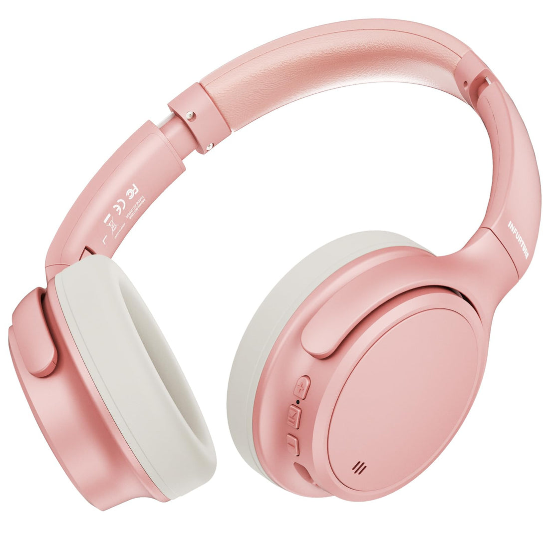 INFURTURE H1 Plus Doubly Fed Hybrid Active Noise Cancelling Headphones with EQ Mode，Wireless Over Ear Bluetooth Headphones with 4 Microphone 70H PlaytimeLightweight for Home Travel Office(Pink)