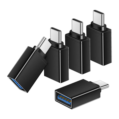 USB C to USB Adapter 5 Pack USB to USB C 3.0 OTG Adapter USB C to USB A Converter for iPhone 16 15 Pro Max Plus MacBook Pro Air Microsoft Surface iPadGalaxy S24 S23 S22-Black