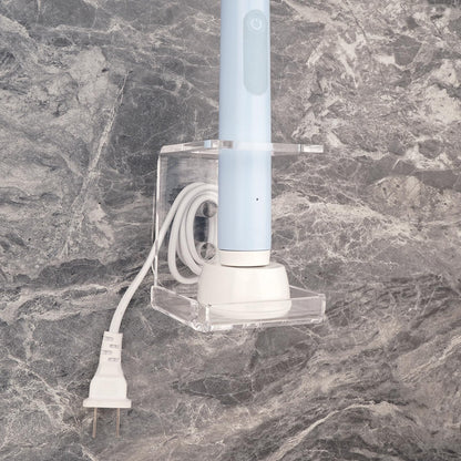 Electric Toothbrush Holder Wall Mounted Electric Toothbrush Cord Organizer Holds 1 Chargers Self Adhesive Electric Toothbrush Stand for Bathroom Medicine Cabinet Dorm(Clear)