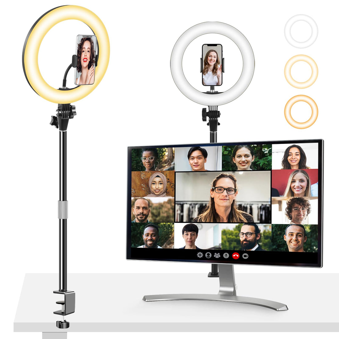 Ring Light for Computer Video Conferencing Recording/Zoom Meeting-10 Desk Ring Light with Mount StandStream Lights with 14.2-24 in Adjustable Clamp Stand &amp; Phone Holder for Webcam/Camera