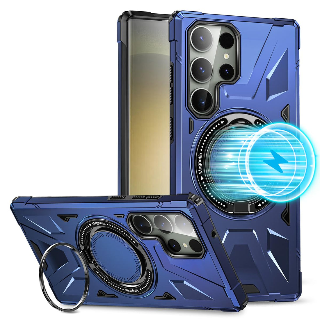 Galaxy S23 Ultra CaseDesigned for Samsung S23 Ultra Phone Cases with MagSafeInvisible Magnetic Car Mount Ring KickstandMilitary Grade Shockproof Protective Cover for Men Women 6.8" inch Blue