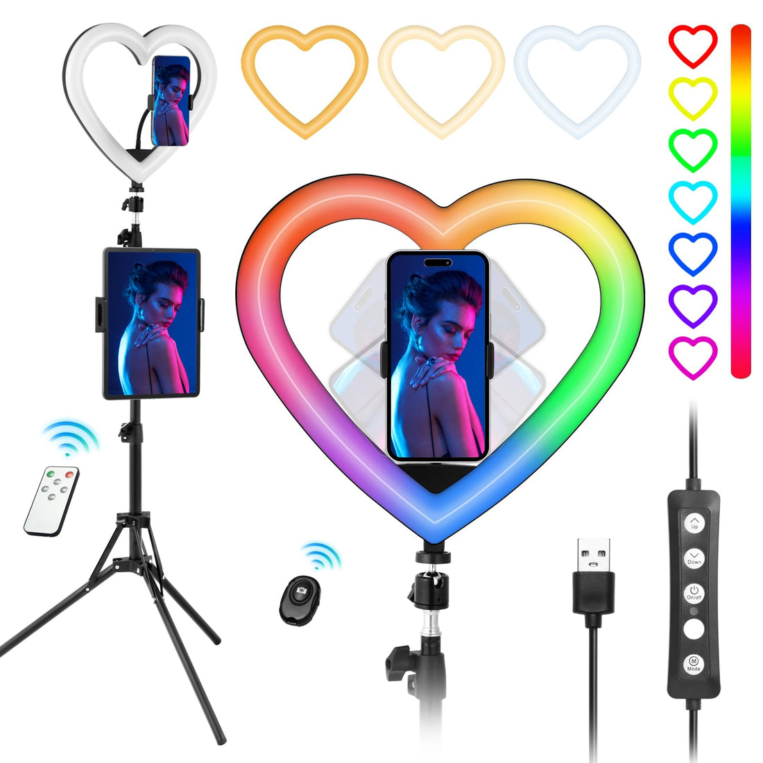 13 Selfie Ring Light with 73 Tripod Stand and Phone Holder&amp;ipad Holder RGB Ring Lights 47 Color Modes Stepless Dimmable/Speed LED Heart RingLight for iPhone &amp; AndroidYouTubeMakeupTiKToK