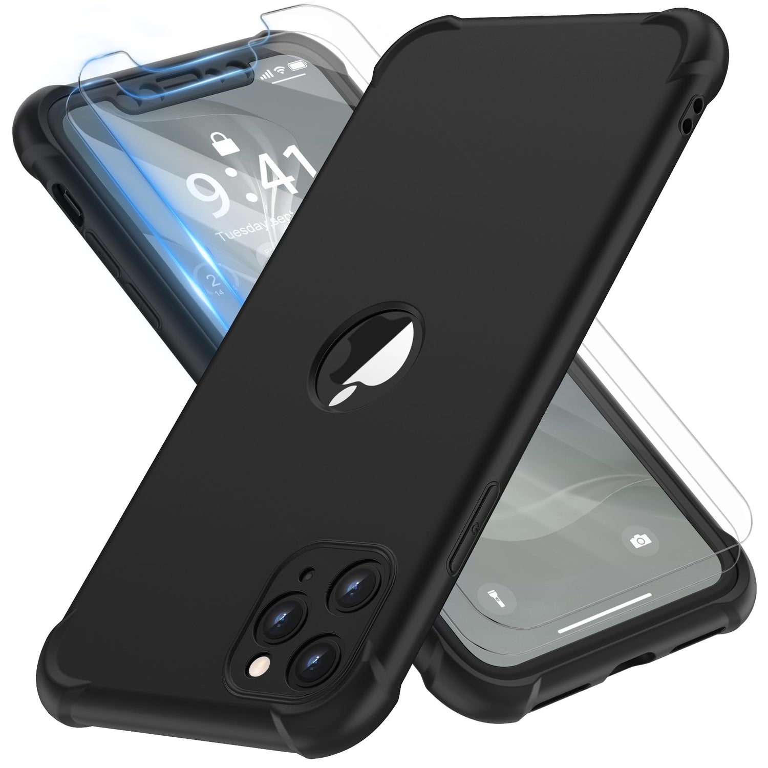 ORETECH for iPhone 11 Pro Max Case with [2 x Screen Protectors] [10 Ft Military Grade Drop Test] [Camera Protection] 360° Shockproof Slim Thin Phone Case iPhone 11 Pro Max Cover 6.7" - Black