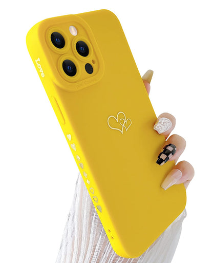 Yeddabox Compatible with iPhone 12 Pro Case (6.1" 2020) Plated Luxury Heart Phone Case Cute Side Pattern Soft TPU Shockproof Full Camera Lens Protective Phone Cases for Women Girls - Yellow