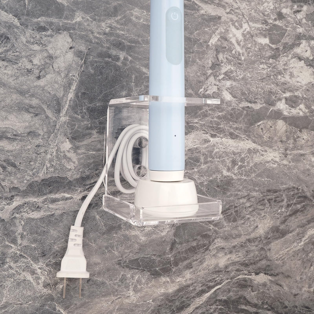 Electric Toothbrush Holder Wall Mounted Electric Toothbrush Cord Organizer Holds 1 Chargers Self Adhesive Electric Toothbrush Stand for Bathroom Medicine Cabinet Dorm(Clear)