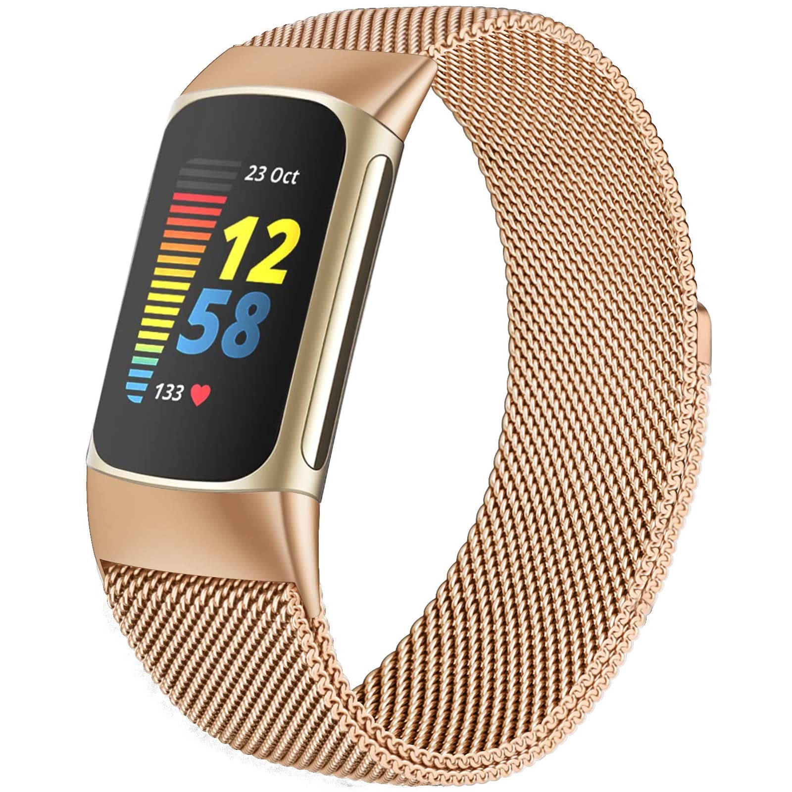 surundo Compatible with Fitbit Charge 6/Charge 5 Bands for Wmen Men Metal Mesh Milanese Loop Adjustable Strap Replacement for Fitbit Charge 6/Charge 5 Advanced Fitness &amp; Health Trackers